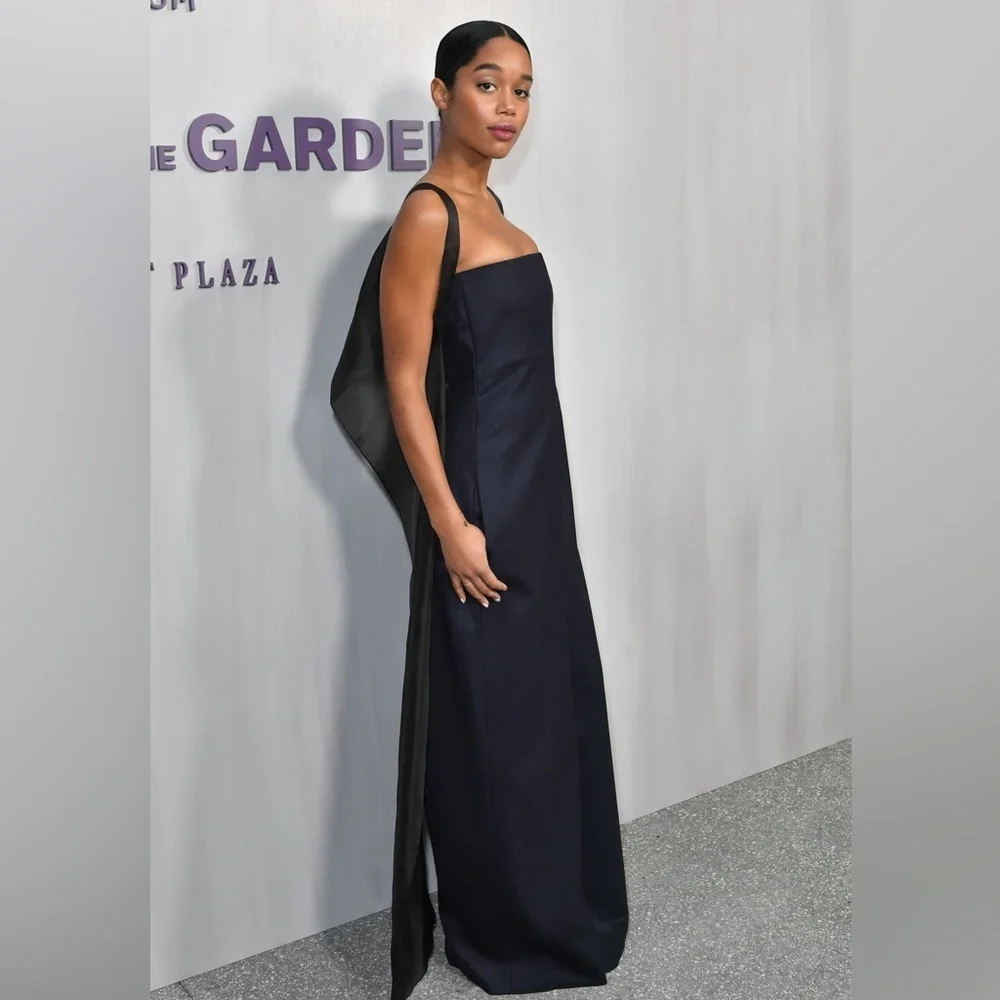 The Row Liu Bi-Stretch Virgin Double Wool Strapless Wide Leg Navy Blue Jumpsuit - Picture 4 of 7